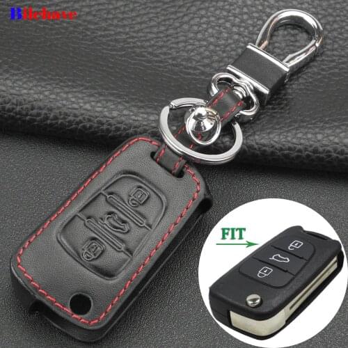 Bilchave 3 Button Hand-stitched leather Remote Car Case Cover Fob For Hyundai i20 i30 i35 iX20 iX35 Solaris Verna Keychain Holde