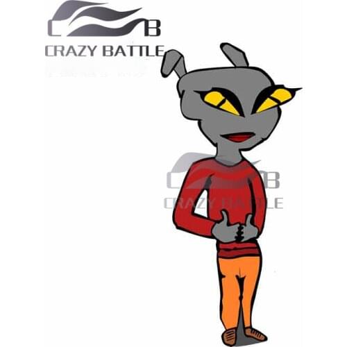 Crazy Battle 13 x 6.1cm Red Dress Alien Decal Refrigerator Anime Car Stickers Scratch-Proof Cartoon Bumper Waterproof Decoration