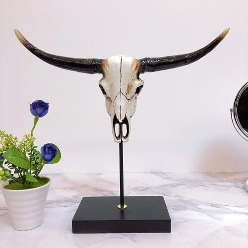 Creative horns skull head wall hanging decoration 3D animal wildlife sculpture statue crafts home decoration corner