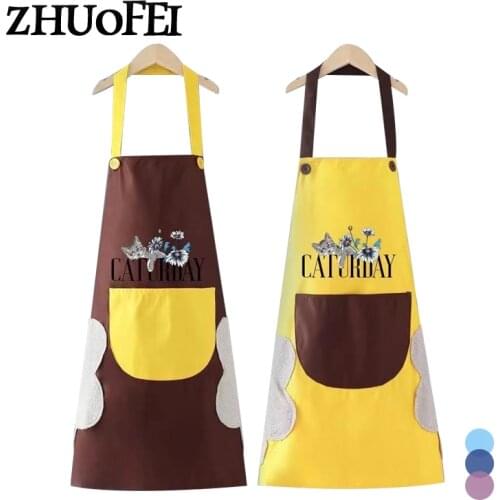 Kitchen Bibs Wipeable Waterproof Oil-Proof Cartoon Cat Pattern Home Baking Accessories Aprons Nail Shop Apron 72*65 CM A0005