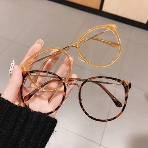 Fashion Round Women Glasses Frame Vintage Clear Lens Eyewear Men Optical Leopard Green Eyeglasses Frame blue light glasses