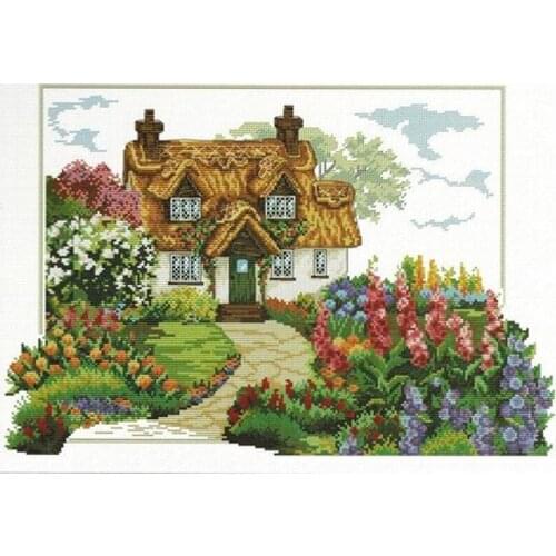 Modern Embroidery A Pretty Thatched Cottage Cross Stitch Kits Landscapes with 100% Cotton Floss & Free Shipping for Wall Decor