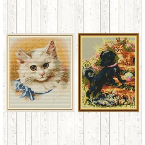 Cross Stitch with Printed Pattern Cat and Dog Set for Embroidery 14CT 11CT DMC Counted Fabric Canvas DIY Handmade Needlework Set