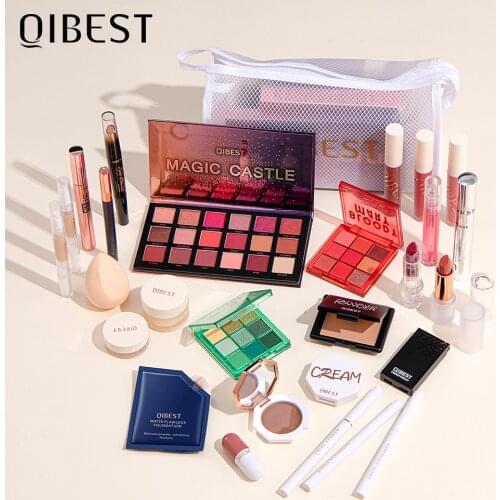 QIBEST Professional Makeup Kit All In One Cosmetics Set Lipstick Eyeshadow Mascara Concealer Eyebrow Women Make Up Set Gift