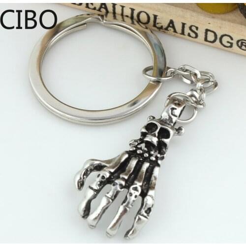 2019 New Fashion Creative Punk Rock Skull Skeleton hand finger Purse Bag Rubber Keychain Gift Keyring Key Chains