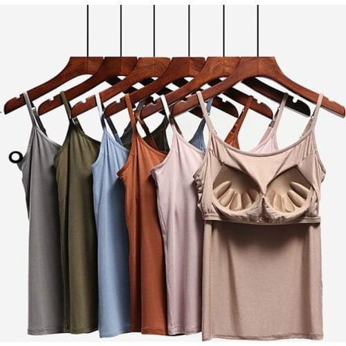 Women 2020 New Fashion New Padded Bra Tank Top Female Model Spaghetti Solid Cami Top Vest Ladies Built In Bra G05