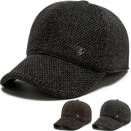2021 new M standard winter thickened baseball cap outdoor warm hat 100% cotton stretch cap mens ear protection fitted hat dad h