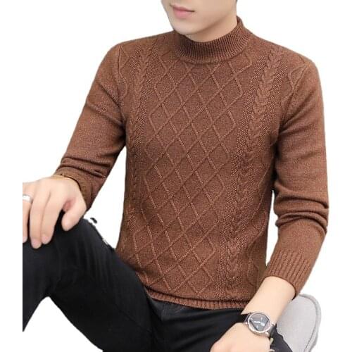 New Korean Style Men Turtleneck Sweaters Fashion Slim Fit Pullover Mens Casual Knitwear Pullovers Male Turtleneck Sweaters Solid