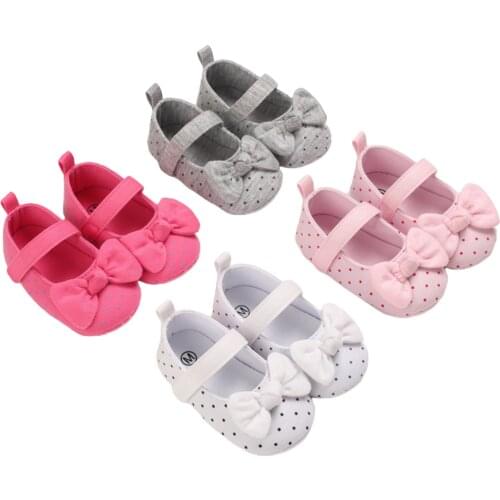 2021 Infant Newborn Baby Girls Bowknot First Walkers Dots Princess Soft Sole Shoes Fashion Baby Outwear