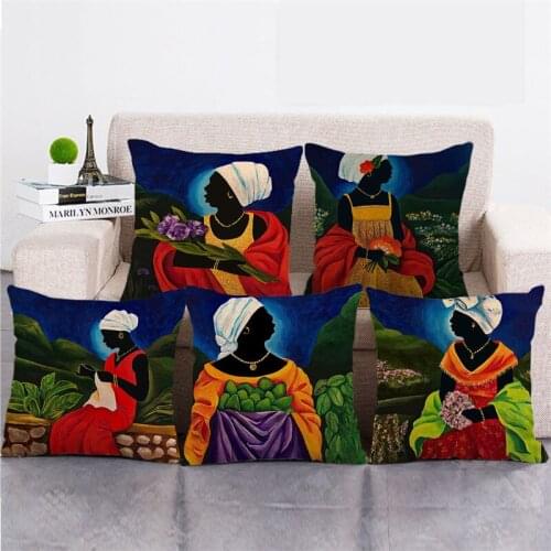 Wholesale 45cm*45cm Portraits of African women Linen/Cotton Throw Pillow Covers Couch Cushion Cover Home Decor Pillowcase