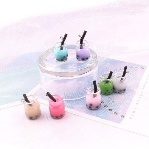 10Pcs Resin Pearl Milk Tea Charms Bubble Tea Fruit Juice Cup Bottle Pendant for Jewelry DIY Earrings Necklace Key Chain Making