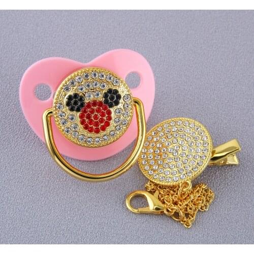 Luxury Bling Bling Rhinestone Baby Pacifier With Chain Clip Newborn Infant Baby Silicone Orthodontic Pacifier Nipple Soother