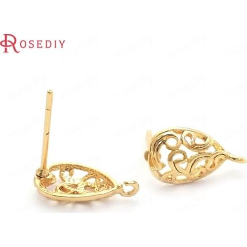 37083)10PCS 7x13MM 24K Gold Color Brass Drop Shape Stud Earrings High Quality Jewelry Making Supplies Diy Findings Accessories