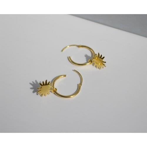 925 sterling silver earring fashion creative design sun flower round short pendant ear ring wild trend female girl ear jewelry