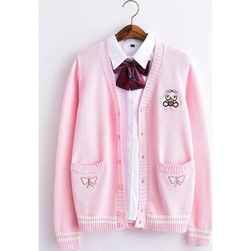 School Uniforms College Cardigan Sweaters British For Girls Student Uniforms Embroidery Rabbit Tie Sweaters Tank Top New