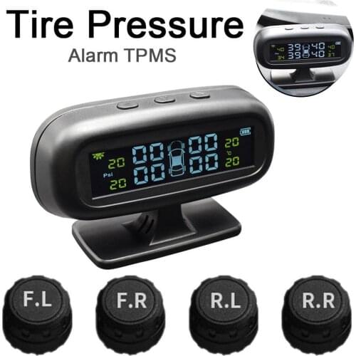 Solar Power TPMS LCD Display Car Tire Pressure Alarm Monitor System Realtime Monitoring Wireless Waterproof Rechargeable Monitor