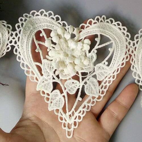 2 Yard Ivory 3D Heart Cotton Flower Lace Trim Embroidered Lace Ribbon Handmade Wedding Dress Patchwork Sewing Supplies Craft New