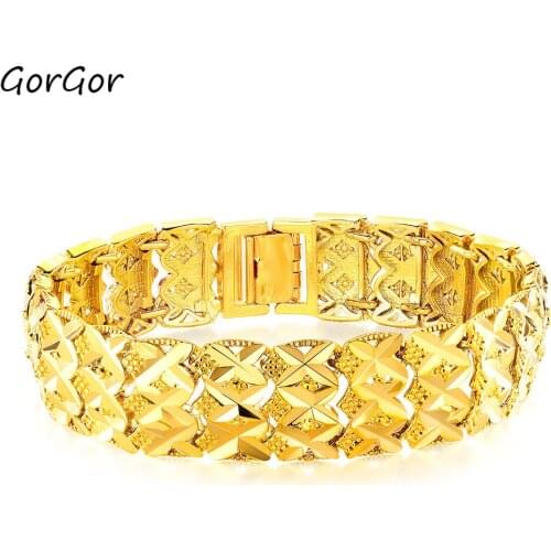 GorGor Bracelets Men Copper Gold Plated Geometric Shape Individuality Light Luxury Domineering Hipster Accessories JS-967