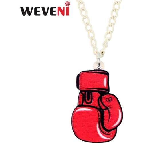 WEVENI Acrylic Red Boxing Gloves Pendant Necklace Chain Choker Anime Design Jewelry For Women Girls Party Charms Lots Gifts