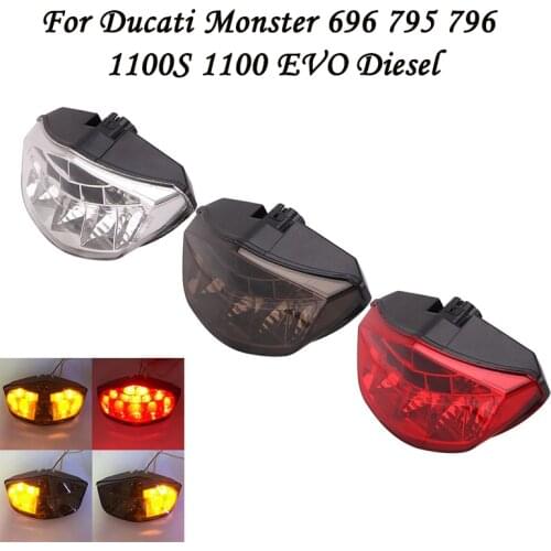 For Ducati Monster 696 795 796 1100S 1100 EVO Diesel Chrome Rear Tail Light Brake Turn Signals Integrated LED Light ABS Rear