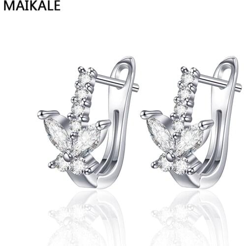 MAIKALE Butterfly Stud Earrings Gold Silver Color AAA Cubic Zirconia Earing Simple Korean Earrings For Women To Send Friend