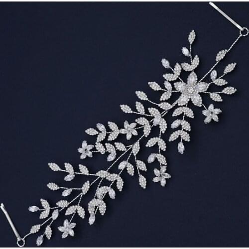 SLBRIDAL Luxury Flexible Alloy Rhinestones Flower Cubic Zircon Bidal Hairband Wedding CZ Headband Hair accessories Women Jewelry