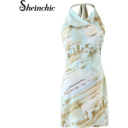 Printed Dress Women Summer Sexy Bodycon Sleeveless Halter Beach Party Mini Dresses 2021