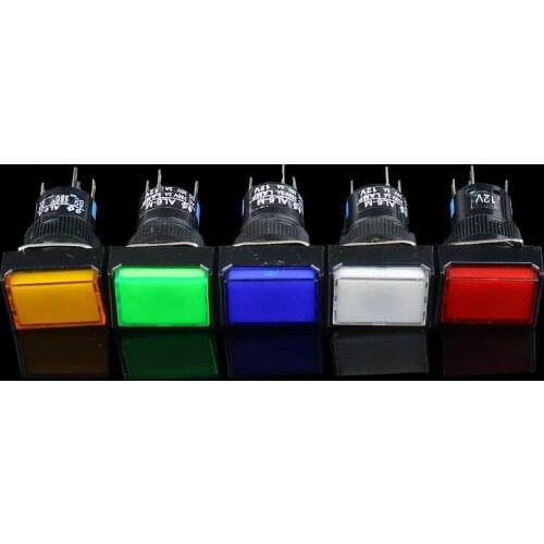 1PCS Push Button Switch Rectangular LED Light DC12V Momentary Latching 16mm Used for Circuits Control Contactor Relay