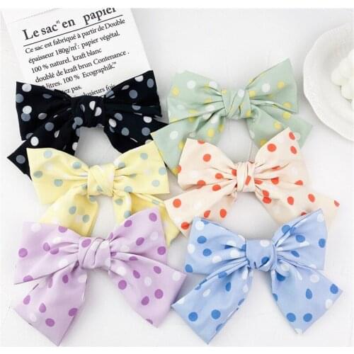 6 Inch Large Hair Bows for Girls Spring Dot Printed Bowknot with French Clips Party Dance Hairgrips Women Hair Accessories