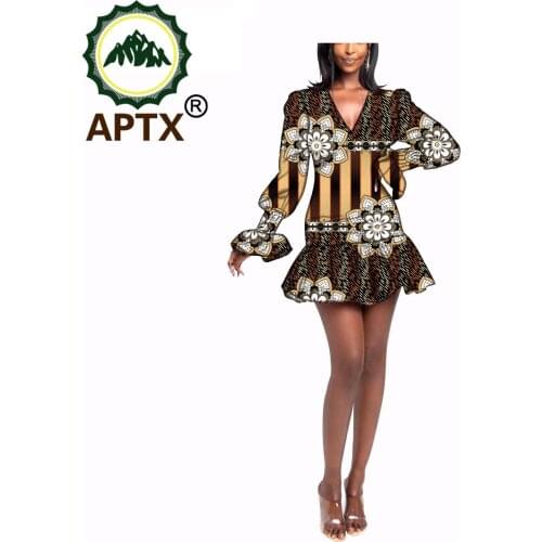 African Women Dress One Shoulder Dress Knee Length Ankara Style Party Floral Skirt Sexy Elegant Slash Neck Wax Pure Cotton Slim