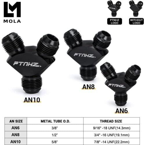 AN6 AN8 AN10 Aluminum Y Block Adapter Fittings Adaptor Black Y Type Oil Pipe Joint SLY0606/0808/1010