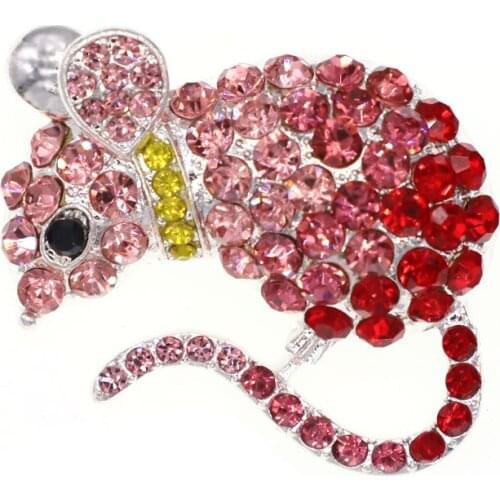 50pcs/lot Crystal Rhinestone Mouse Brooch Pin Animal Brooches For Women