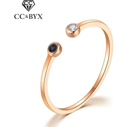 CC Open Rings For Women Trendy Simple Cubic Zirconia Black&White Diamant Rose Gold Color Wedding Ring Drop Shipping CC1553