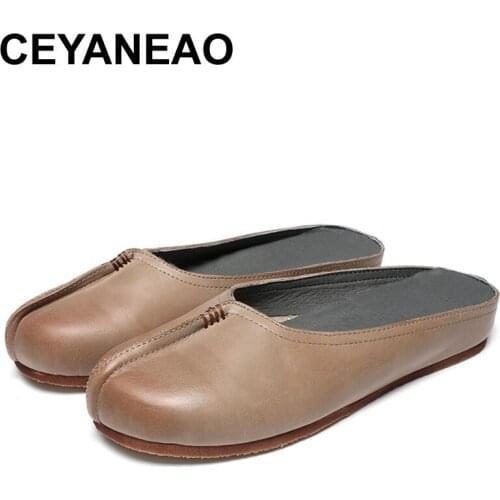 CEYANEAO 2018 New Women Shoes Genuine Leather Slip-On Flats Retro Fashion Design C3591