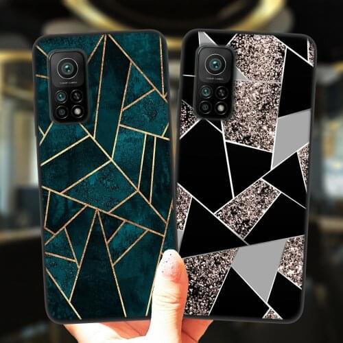 Marble Geometric Art Black Phone Case For Xiaomi Mi 10T Lite Redmi Note 9S 7 8 9 10 Note10 Pro 8T 9C Soft Silicone Back Cover