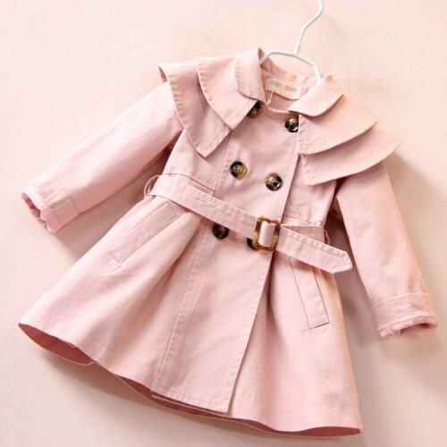 Kids Baby Girls Trench Coat Autumn Winter Clothes Little Girl’s Solid Jacket Korean Style Double-breasted Long-sleeved Coat