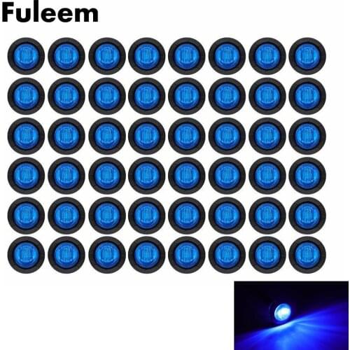 Fuleem 50PCS 3led Blue 3/4 Inch Mini Led Marker Clearance Light side marker lights 12V Waterproof