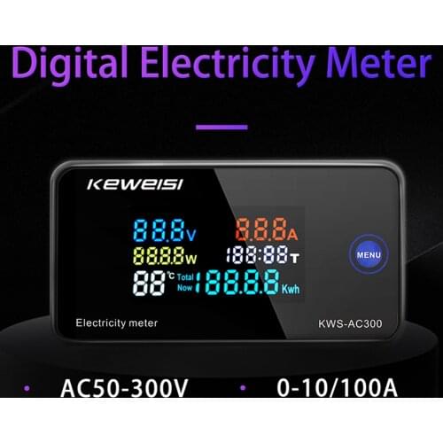 Voltage Current Meter 6 in 1 Color Display Digital Energy Wattmeter AC 50-300V Easily Carrying Lightweight Gadgets