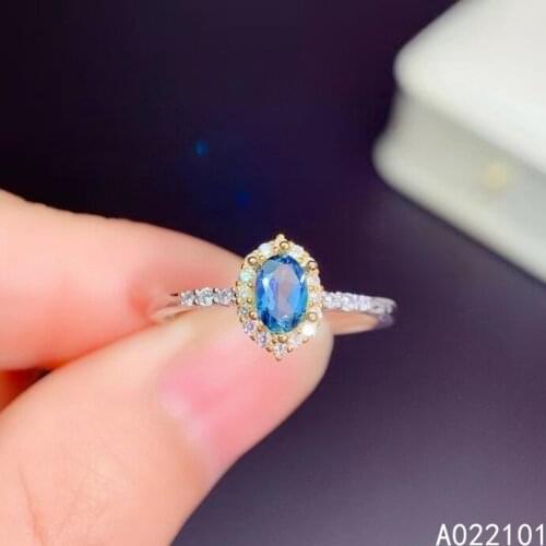 KJJEAXCMY fine jewelry S925 sterling silver inlaid natural blue topaz girl exquisite ring support test Chinese style with box