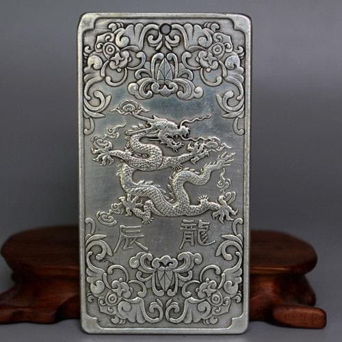 Exquisite Old "Chinese Zodiac - Dragon" Tibetan Silver thanka amulet auspicious plate 135g