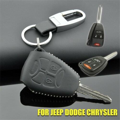 Retro Leather Car Key Case Cover Holder for Chrysler Pacifica Aspen 300 Dodge Caravan Jeep Wrangler Jk Commander Grand Cherokee