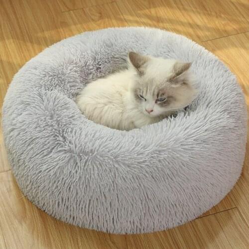 Round fluffy bed for cat Fluffy Dog Sleeping Basket Long Plush Warm Pet Mat Cute Lightweight Comfortable Touch Kennel Large Dog