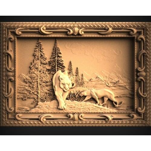 Leopard in frame 3d relief model STL format model file CNC router design files engraving carving