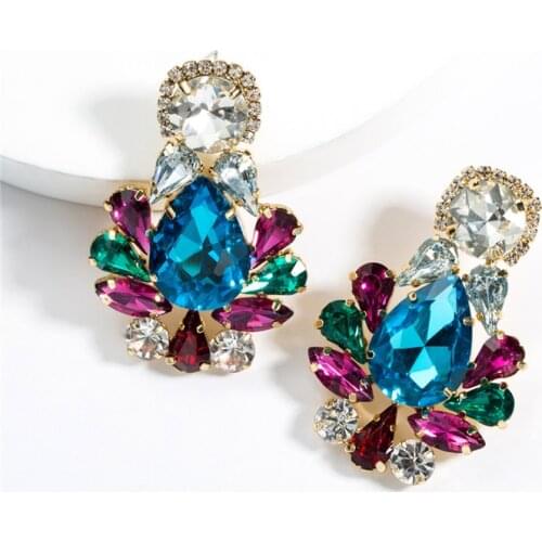 Trendy Fashion Women Earrings Water Drop Shape Shinny Glass Stud Earrings Party Casual Women Accessories Jewelry Earrings