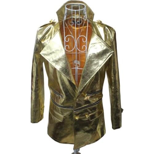 Flash gold Rock Singer faux leather jackets for the men coat mens jackets stage 1 fashion popular man jacket clothing 2XL