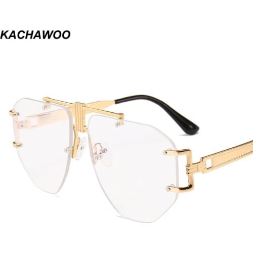 Kachawoo Man Rimless Eyeglasses Frameless Oversized Gold Metal Retro Glasses Frame Women Big Fashion Accessories