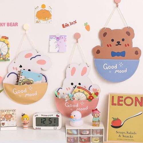 Cute Cartoon Shape Pattern Wall Mounted Wardrobe Organizer PU Sundries Storage Bag Jewelry Hanging Wall Pouch Hang Cosmetics