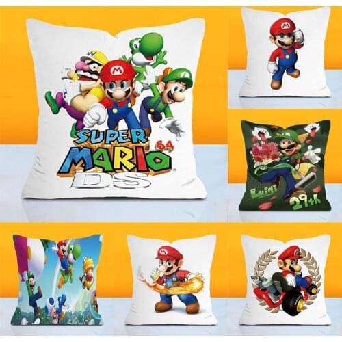 Super Mario Pillowcase Short Plush Home Decoration Pillow Yoshi Luigi Bowser Cartoon Game Character Cushion Cover Birthday Gifts