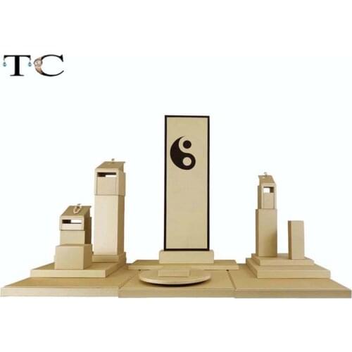 New Gold PU Jewelry Counter Showcase Creative Wooden Bangle Necklace Ring Jewelry Display Organizer Floor Board Tower Tray