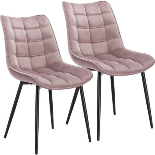 2PCs/set Dining Chairs Faux Leather/Fabric/Velvet/Linen Kitchen Chairs Upholstered Seat Stable Metal Legs Kitchen Furniture